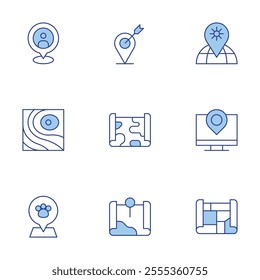 Map icons set. Line Duotone style, editable stroke. location, map, placeholder, dog, maps.