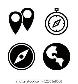 map icons set with placeholders, global planetary sphere with continent and compass vector set