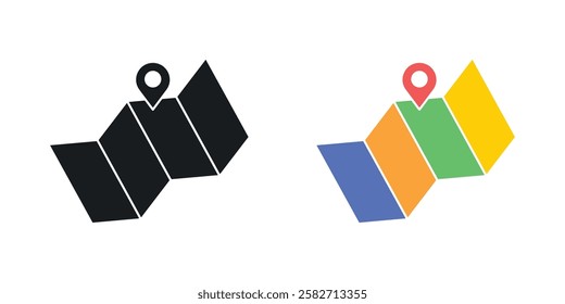 Map icons set vectors black and colored style