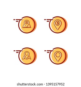 map icons, signs, book maps and dollar signs on the map - vector