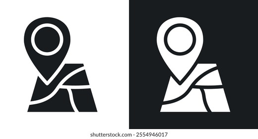 Map icons in solid black and white colors