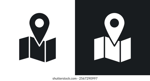 Map icons in solid black and white colors