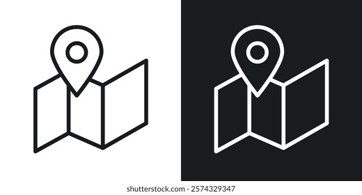 Map icons in thin black and white stroke liner style