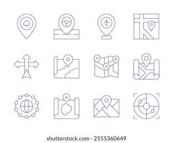 Map icons. Thin Line style, editable stroke. casino, direction, global network, location, map, maps, place, radar.