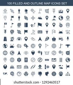 map icons. Trendy 100 map icons. Contain icons such as structure, user globe, globe, land territory, holding globe, international music, world map. map icon for web and mobile.