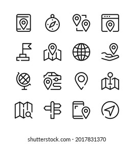 Map icons. Vector line icons. Simple outline symbols set