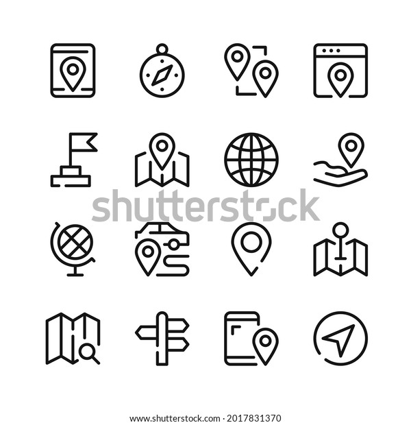 Map\
icons. Vector line icons. Simple outline symbols\
set