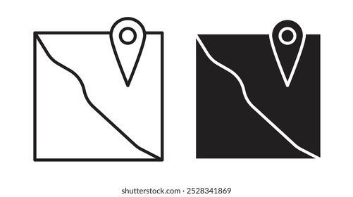 Ícones do mapa. Vetor definido no estilo de linha e preenchido.