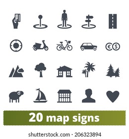 Map icons: vector set of places, locations, transport and landmarks