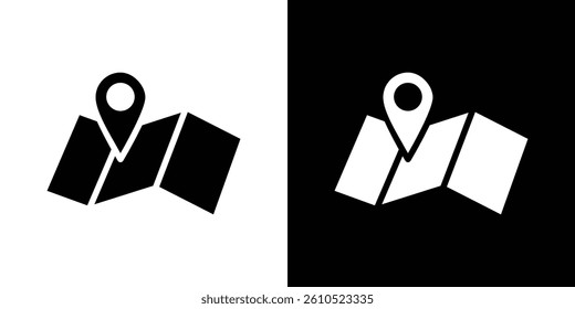 Map icons vector set in solid flat style