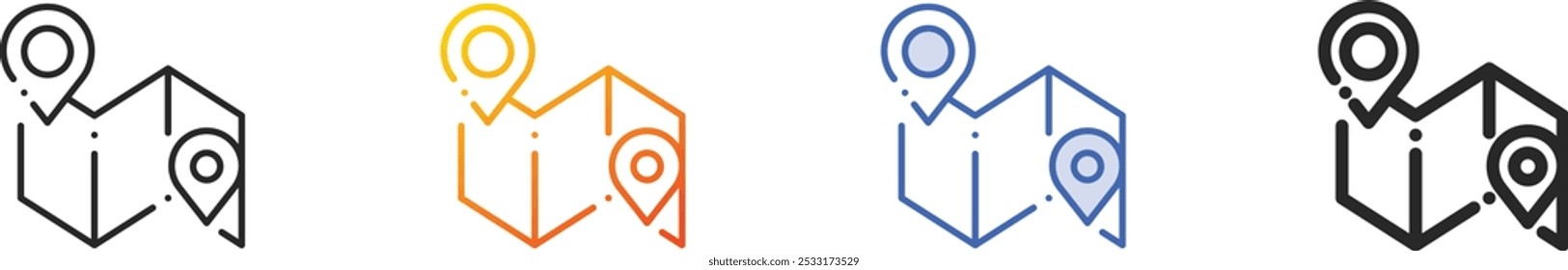 map icon.Thin Linear, Gradient, Blue Stroke and bold Style Design Isolated On White Background