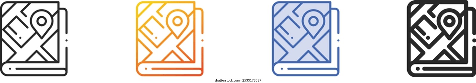map icon.Thin Linear, Gradient, Blue Stroke and bold Style Design Isolated On White Background