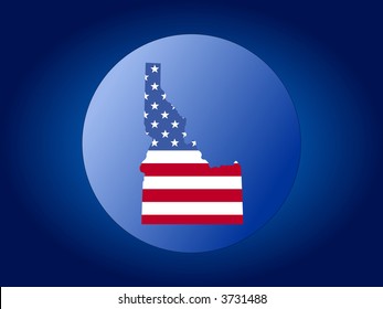map of Idaho and American flag globe illustration