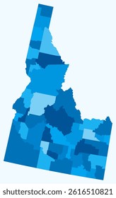 Map of Idaho with counties. Just a simple state border map with county division. Light blue color palette. Plain State of Idaho shape with administrative division. Vector illustration.