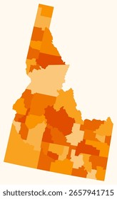 Map of Idaho with counties. Just a simple state border map with county division. Orange color palette. Flat State of Idaho shape with administrative division. Vector illustration.