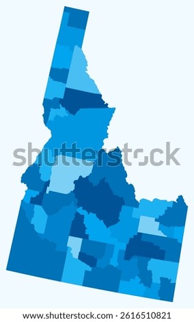 Map of Idaho with counties. Just a simple state border map with county division. Light blue color palette. Plain State of Idaho shape with administrative division. Vector illustration.