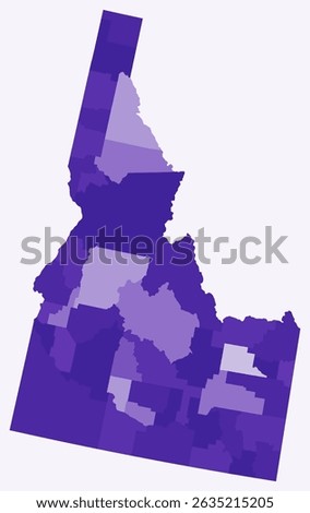 Map of Idaho with counties. Just a simple state border map with county division. Deep purple color palette. Plain State of Idaho shape with administrative division. Vector illustration.