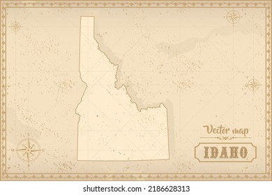 Map of Idaho in the old style, brown graphics in retro fantasy style