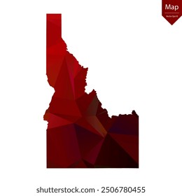 Mapa de Idaho - Rojo Geométrico Rumpled Triangular, Diseño Poligonal. Ilustración vectorial eps 10.