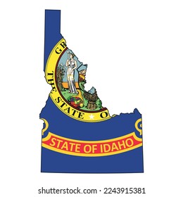 Map of the Idaho state with its official flag isolated on white background. Vector illustration