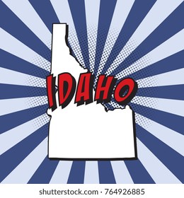 map of idaho u.s. state in pop art style with dotted shadows and radial lines in shape of rays