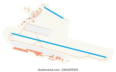 Map of Il Caravaggio International Airport (Orio al Serio Airport) (Italy). IATA-code: BGY. Airport diagram with runways, taxiways, apron, parking areas and buildings. Map Data from OpenStreetMap.