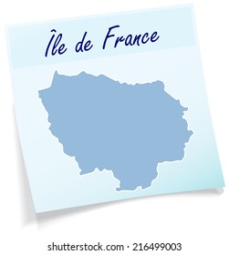 Map of Ile-de-France as sticky note in blue