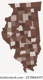 Map of Illinois with counties. Just a simple state border map with county division. Brown color palette. Blank State of Illinois shape with administrative division. Vector illustration.