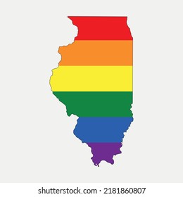 Map of Illinois and Lgbt flag - United States outline silhouette graphic element Illustration template design
