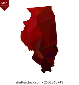 Mapa de Illinois - Red Geometric Rumpled Triangular, Design Poligonal. Ilustração vetorial eps 10.