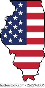 Map of Illinois State Design with USA Flag