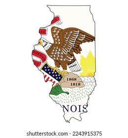 Map of the Illinois state with its official flag isolated on white background. Vector illustration