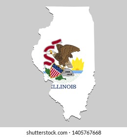 Map of Illinois is a state USA with flag. Vector Illustration