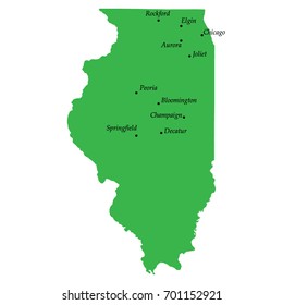 map of Illinois state of USA with main cities