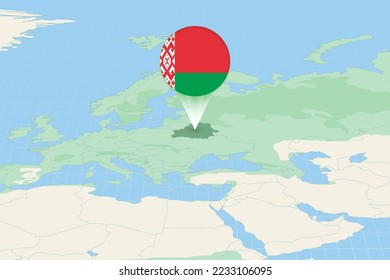 Map illustration of Belarus with the flag. Cartographic illustration of Belarus and neighboring countries. Vector map and flag.