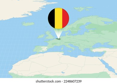 Map illustration of Belgium with the flag. Cartographic illustration of Belgium and neighboring countries. Vector map and flag.