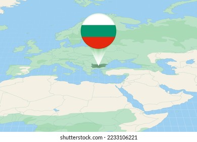 Map illustration of Bulgaria with the flag. Cartographic illustration of Bulgaria and neighboring countries. Vector map and flag.