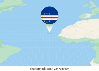 Map illustration of Cape Verde with the flag. Cartographic illustration of Cape Verde and neighboring countries. Vector map and flag.