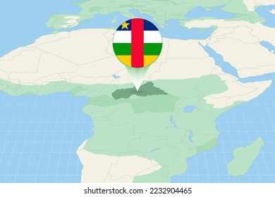 Kartengrafik der Zentralafrikanischen Republik mit der Flagge. Kartographische Darstellung der Zentralafrikanischen Republik und der Nachbarländer. Vektorplan und Flagge.