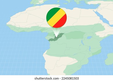 Kartengrafik des Kongo mit der Flagge. Kartographische Darstellung des Kongo und der Nachbarländer. Vektorplan und Flagge.