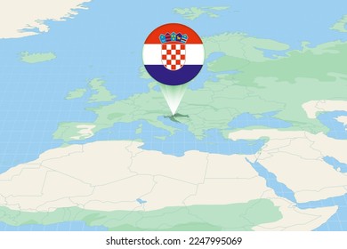 Map illustration of Croatia with the flag. Cartographic illustration of Croatia and neighboring countries. Vector map and flag.