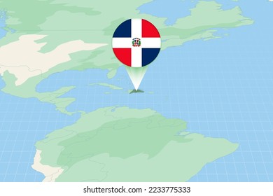 Map illustration of Dominican Republic with the flag. Cartographic illustration of Dominican Republic and neighboring countries. Vector map and flag.