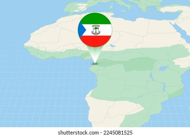 Mapa ilustrativo de Guinea Ecuatorial con la bandera. Ilustración cartográfica de Guinea Ecuatorial y países vecinos. Mapa de vectores y bandera.