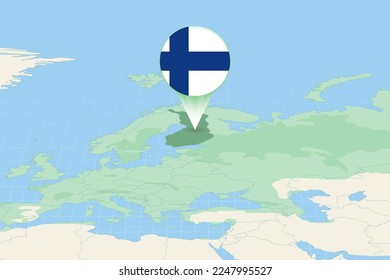 Map illustration of Finland with the flag. Cartographic illustration of Finland and neighboring countries. Vector map and flag.