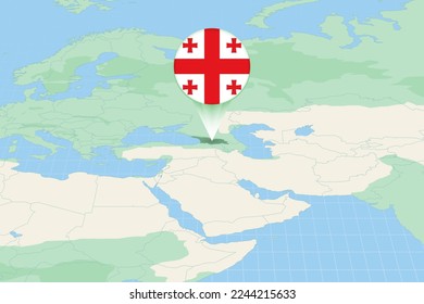 Map illustration of Georgia with the flag. Cartographic illustration of Georgia and neighboring countries. Vector map and flag.
