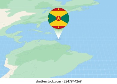 Mapa ilustrativo de Granada con la bandera. Ilustración cartográfica de Granada y países vecinos. Mapa de vectores y bandera.