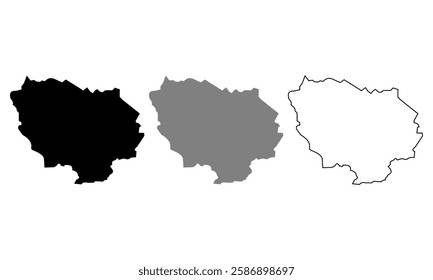 Île-de-France map illustration isolated on white background. map in black, gray, and outlines	