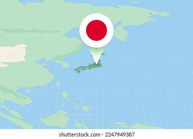 Mapa ilustrativo de Japón con la bandera. Ilustración cartográfica de Japón y países vecinos. Mapa de vectores y bandera.