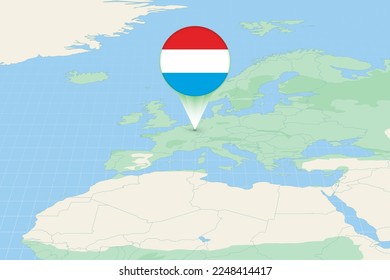 Map illustration of Luxembourg with the flag. Cartographic illustration of Luxembourg and neighboring countries. Vector map and flag.