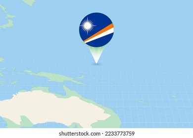 Map illustration of Marshall Islands with the flag. Cartographic illustration of Marshall Islands and neighboring countries. Vector map and flag.